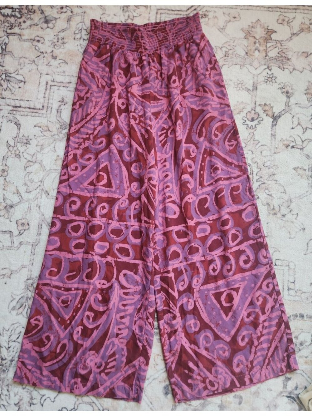 Sundance Women's Sz. M Himari Pink Floral Wide Leg Elastic Waistband Pants